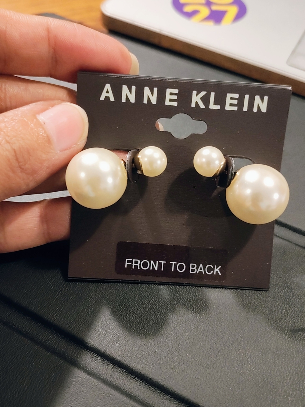 Anne Klein Cream Pearl Double-Sided Stud Earrings